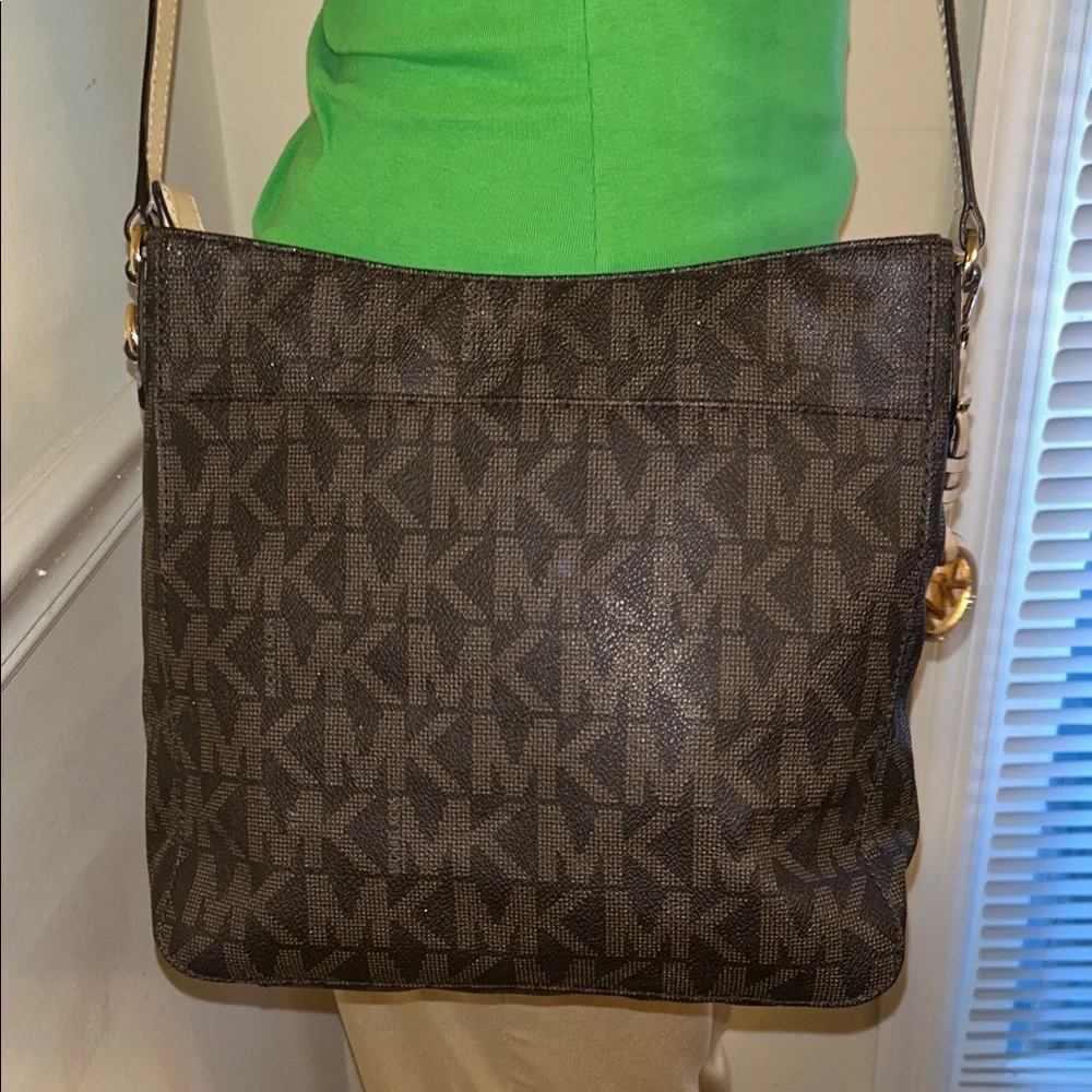 Michael Kors Brown Signature MK Monogram Crossbody Shoulder Bag Purse - Picture 5 of 16